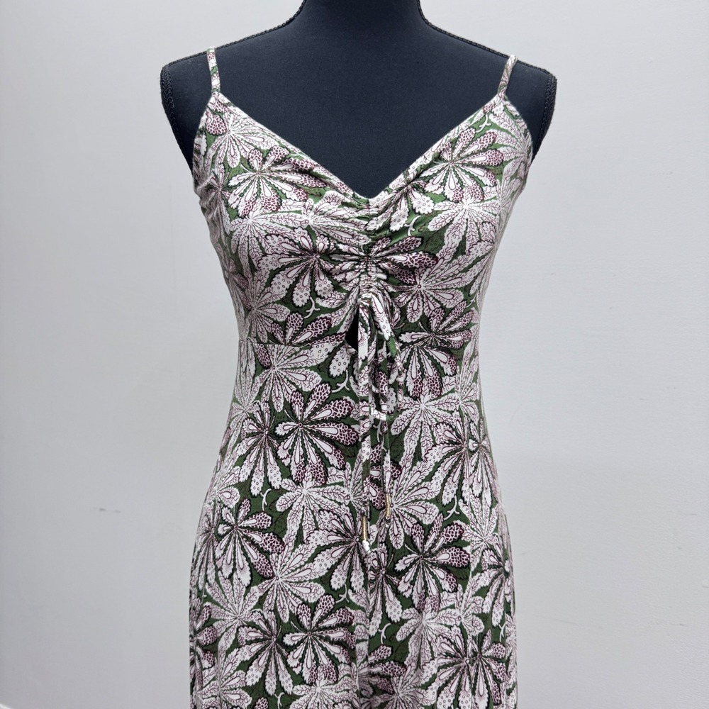 Anthropologie Jessie Floral Print Wide Leg Green Jersey Knit Jumpsuit Size XS - Picture 5 of 11